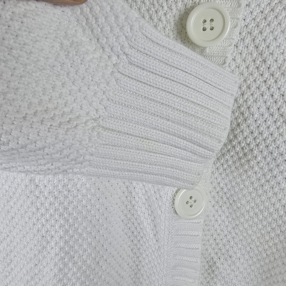 L.L. Bean Women's Chunky Knit 100% Cotton 3/4 Sleeve Cardigan in White Size XL - Picture 6 of 9